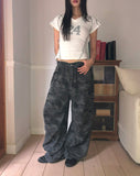 Nuring Camo Snap Button Two-Way Wide Long Pants