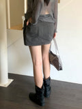 [belt set] Even Stitch Pocket Cargo Cotton Mini Skirt