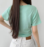 Relaxed round neck cooling summer short sleeve crop T-shirt