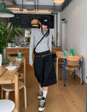 Poly Stripe Bermuda Slacks (+Belt Set)