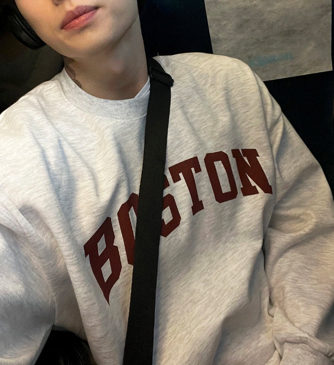 【COSYHARU】Boston Sweatshirt Overfit Boston Oversized Sweatshirt - COSYHARU | 60% - Asian Fashion