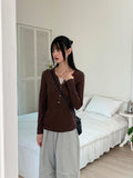 Toot lace layered button ribbed long sleeve knit