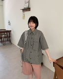 [unisex] Silky String Big Pocket Check Over Shirt