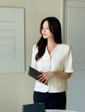 Leju No Collar Tweed Short Sleeve Short Jacket