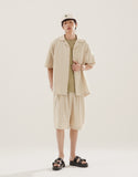 Open collar linen like short sleeve shirt
