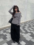 Drew Halter Layered Lettering Off-Shoulder T-Shirt