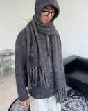 Blanc brush knit hooded zip-up