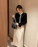 Tiv Frill Color Matching Velvet Blouse