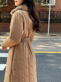 Vero Rabbit Fur Collar Long Padding Coat (Belt Set)