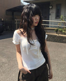 [Scarf set] Junku Lace Shirring Short Sleeve T-Shirt Set