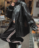 Seri glossy crack leather hoodie field jacket