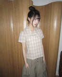 [MADE] Yuwa Round Collar Check Short Sleeve Blouse