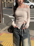UN One-Off Shirring Unbalanced Knit T-shirt