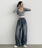 Side Surgery Point Hip Point Long Wide Denim Pants