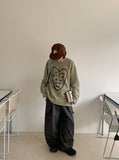 [unisex] Poneki heart printing mesh over knit tee