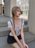 Nerdy Check Tie Shirred Slim Short Sleeve T-shirt