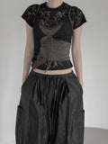Floral Punching Lace Short Sleeve Tee