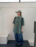 [BAONHAUS] Kureun check seersucker over short sleeve shirt