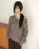 Kepi Wool Cable Fit Off-Shoulder V-Neck Knit