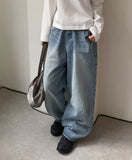 Delmap Washing Denim Balloon Wide Pants