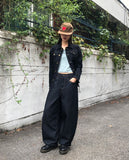 DB Studded Chin Pocket Balloon Fit Wide Denim Long Pants