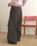 Newman color matching pintuck strap wide long pants