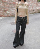 [Belt set] Syoti low rise cut pocket wide bootcut cotton pants