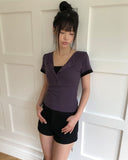 Huron Color Matching Button Short Sleeve T-shirt