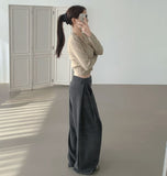 4-Season Folding Side Cut Inner Button Wide Slacks Pants