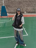 Poten Big Pocket Oil Washing Cargo Denim Pants