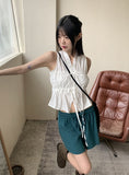 Leeum pleated shirring string sleeveless blouse