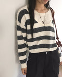 Yanky Stripe Deep U-Neck Layered Knitwear