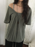 Soha U-neck Stripe Strap Short Sleeve Tee