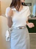 Zendua Open Collar Neck Short Sleeve Knit