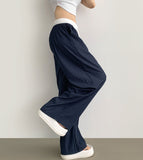 Summer rustling color matching detail wide banding pants