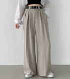 Two Pin Tuck Belt Set Wide Slacks Pants