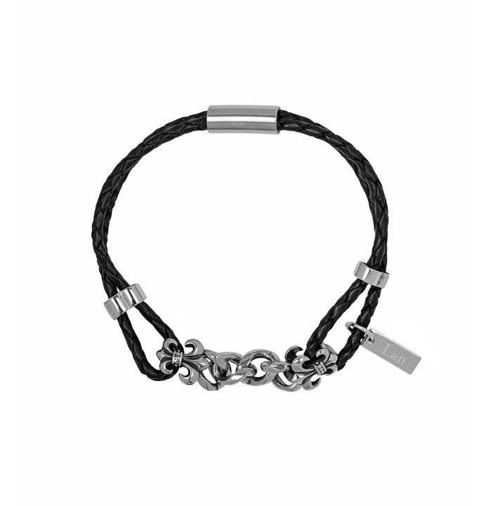 【2plan】25SS★ [LAN ARCHIVE] Black Leather Cross Bracelet 2plan (ツープラン) - [LAN ARCHIVE]ブラックレザークロス