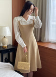 Nad Color Matching Collar Tweed Flare One Piece