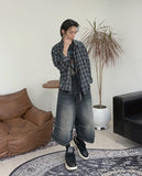 Epearl pintuck Bermuda denim pants