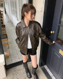 Minting Washing Cut Collar Loose Fit Leather Jacket