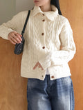 Robe Collar High-Neck Avant Cable Knit Long Sleeve Cardigan