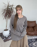 Elo Waffle Slit Neck Long Sleeve