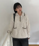 Hidel Stitch Pocket Button Wool Collar Knit