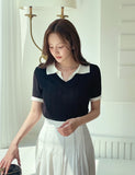 Rael Cable Color Matching Open Collar Knit