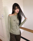 Roden One-Shoulder Flower Print Long-Sleeve T-Shirt