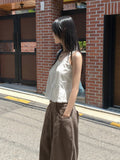 [MADE] HICOA Lace Pleated Button Strap Sleeveless Blouse