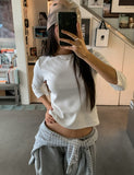 Autumn Boat Neck Semi-Crop Three Quarter Tee