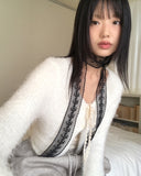 Rufun Angora Fur Silt Two Button V-neck Cardigan