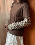 [BAONHAUS] Crein Stripe Color Matching Layered Long Sleeve Tee