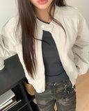 Shuni no-collar snap button string pocket crop overfit jacket